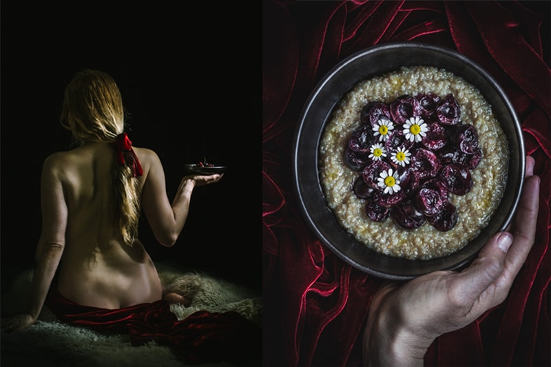 Girl holding bowl of steel cut oats with cherries