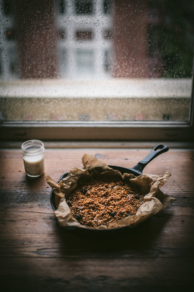 Gluten-free, sugar-free granola in cast iron pan