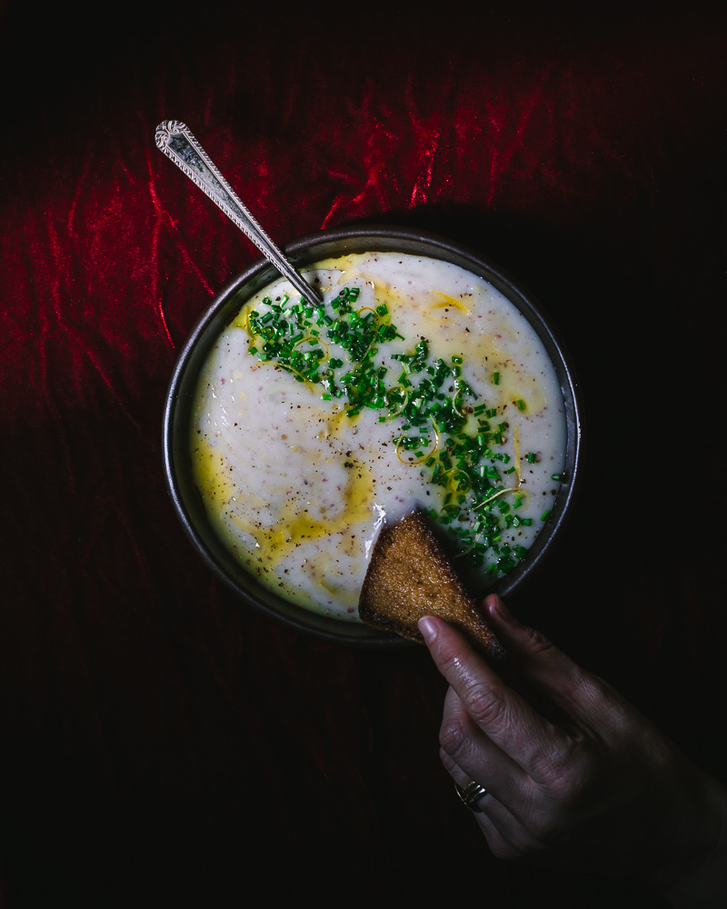 Joy Division potato leek soup with red velvet